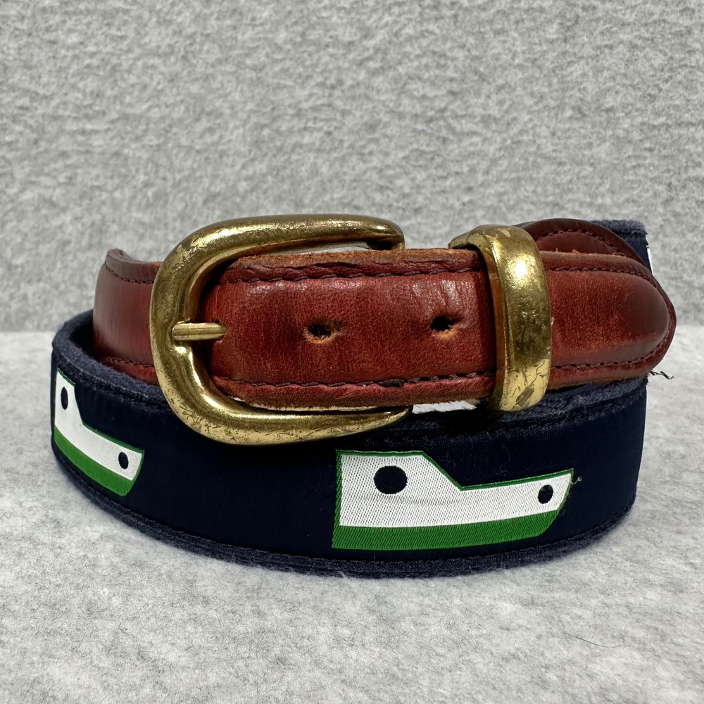 YRI Mens Navy Blue Canvas Leather‎ Surcingle Belt Nautical Boat Motif Size 38/95
